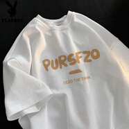 花花公子重磅純棉短袖t恤男夏季卡通動(dòng)漫感情侶裝寬松百搭上衣日系復 E1039*白色【高質(zhì)量純棉】 M (80-100斤)