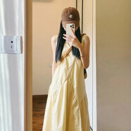 素織錦【清倉】淺黃色法式裙子連衣裙女夏天年新款無(wú)袖背心甜美a字收腰 淡黃色小清新無(wú)袖長(cháng)裙 M 【推薦體重95-110斤】