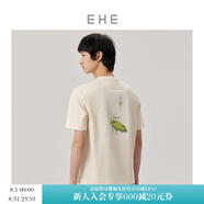 EHE男裝 夏季新款輕運(yùn)動(dòng)雙面無痕立體印花休閑寬松舒適T恤男 “夏至”主題印花米黃 M