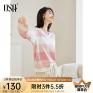 歐莎（OSA）【香草云衫】草甸綠條紋V領(lǐng)針織衫毛衣女長袖上衣2025秋季新款 粉色 XL