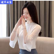 茵侈2025年夏季新款白色襯衫七分袖洋氣雪紡衫很仙的上衣女士超仙女裝 白色 L