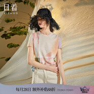 日著（rizhuo）原創(chuàng)設(shè)計女裝2024夏季新款別致印花上衣薄款寬松棉短袖t恤 幻印 L