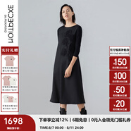 例外（EXCEPTION）新中式女裝春秋款長(cháng)裙混紡長(cháng)袖繡花A字連衣裙 黑色/99 S