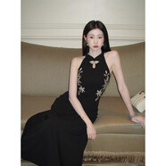 EIA新中式國(guó)風(fēng)EIA一堯【墨上花開(kāi)】氣質(zhì)矜貴旗袍連衣裙女夏刺繡長(zhǎng)裙 開(kāi)衫【無(wú)彈，微透】 S 85斤—100斤【一堯穿高個(gè)子S】