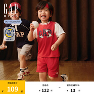 Gap【大小童同款】男童2025夏新款吸濕速干T恤短褲兩件套兒童裝 番茄醬色 110 cm(4-5歲) 亞洲尺碼