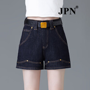 JPN香港潮牌棉牛仔短褲女2025夏季新款薄款復古休閑百搭高腰潮流熱褲 藍色 27