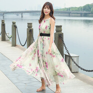 吊帶連衣裙無(wú)袖露肩雪紡碎花歐美小清新裙子女裝2025夏女掛脖 吊帶玫綠波 L 裙長(zhǎng)135 身高175以上