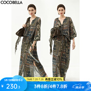 COCOBELLA復(fù)古度假風(fēng)波普花卉飄帶半身裙開叉浪漫長裙HS0045B 波普 XL