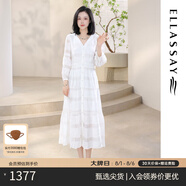 歌力思（ELLASSAY）【張婧儀同款】初戀小白裙新款100%桑蠶絲法式鏤空真絲連衣裙 白色織繡花-小個子版 XS