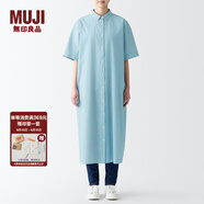 無印良品（MUJI）女式 涼爽 五分袖 襯衫連衣裙 BCL65C3S 襯衫裙裙子長裙 綠色條紋 L(165/88A)