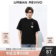 UR2025夏季新款男裝創(chuàng)意休閑刺繡圖案圓領(lǐng)短袖T恤UMM450046 正黑 XS