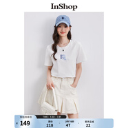 InShop【商場(chǎng)同款】新款寬松短袖t恤女個(gè)性漸變藍(lán)字母刺繡上衣 白色 S