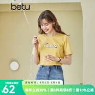 betu百圖女裝春裝新款寬松韓版卡通印花短袖T恤ins潮JD2102T08 黃色 S