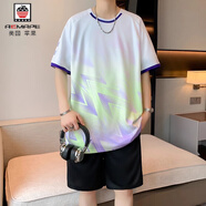 AEMAPE冰絲短袖t恤男士夏季2025新款籃球服套裝青少年休閑運動(dòng)兩件衣服 TZ03白色套裝 L 約110-120斤可穿