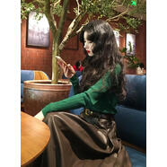 LXKP韓劇穿搭小香風(fēng)套裝歐貨漂亮?xí)r尚綠色針織衫皮裙子兩件 綠色針織衫 S