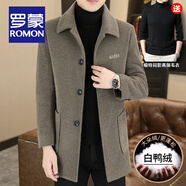 羅蒙（ROMON）羽絨內膽毛呢大衣男士中長(cháng)款秋冬高檔輕奢呢子外套男保暖加厚風(fēng)衣 駝色呢大衣+黑色毛衣 (石墨烯+白鴨絨內膽） 2XL 碼/建議(145-160斤)