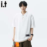 :CHOCOOLATE it撞色Polo衫男士夏季2025新款寬松重磅翻領(lǐng)落肩上衣 白色 M 【建議105斤-125斤】