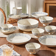 墨色中式碗盤(pán)餐具套裝家用碗筷碗具套裝碗碟喬遷新居之喜餐具套裝72件