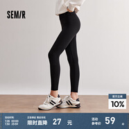 森馬（Semir）休閑褲女修身磨毛輕暖小腳褲2024秋冬新款顯腿長九分鯊魚褲瑜伽褲 黑色90001 170/74A/XL