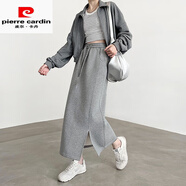 皮爾卡丹（pierre cardin）灰色冬季半身裙女2025新款高級感包臀一步裙直筒加絨加厚長款衛(wèi)裙 春秋淺花灰 S  推薦體重【98斤以下】