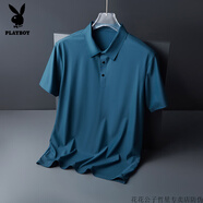 花花公子（PLAYBOY）冰絲短袖T恤男夏季薄款中年爸爸夏裝上衣男士Polo衫涼感 JCFS-1199孔雀藍(lán)-花花公子官方品 M 110-120斤