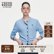 Teenie Weenie小熊女裝春簡(jiǎn)約柔軟親膚毛針織空調(diào)開衫薄款毛衣披肩 藍(lán)色 XS