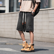 尊首（ZUNSHOU）M-8XL短褲男個性美式牛仔褲寬松直筒褲男后反口袋工裝褲子五分褲 黑色 M