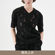 CANVAUS短袖寬松t恤女新款V領(lǐng)甜美氣質(zhì)設(shè)計(jì)感薄款透視女裝上衣夏 黑色 M