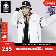 閃電潮牌（GENANX）黑白撞色夾克漫畫風(fēng)涂鴉印花貼標(biāo)棒球領(lǐng)外套男 白色 M