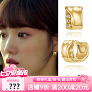 桐汝壁耳釘女生韓劇流星李圣經(jīng)同款耳環(huán)復古愛(ài)心耳飾氣質(zhì)耳釘小眾 寬版耳扣_黃金色