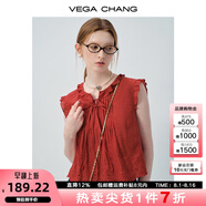 VEGA CHANG襯衫女2025年新款夏季飛飛袖松弛感鏤空系帶甜美度假風(fēng)無袖小衫女 烈焰紅（襯衫） M