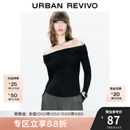 UR秋季新款女裝法式氣質(zhì)一字領(lǐng)修身長袖T恤UWM440015 黑色 L