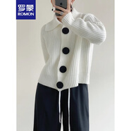 羅蒙（ROMON）韓式慵懶風(fēng)粗針拉鏈毛衣開衫女秋冬2025新款紅色外套翻領(lǐng)針織上衣 白色 均碼 -85-120斤