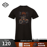 哈雷戴維森城市T恤系列 美式復古摩托車貼圖男士短袖 休閑通勤 黑色 L