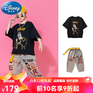迪士尼（Disney）兒童街舞潮服套裝男童嘻哈破洞牛仔褲hiphop演出服夏女童爵士舞服 黑色BOY+牛仔長(zhǎng)褲 110