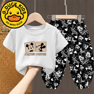G.DUCKKIDS兒童夏季套裝2024新款中小童裝男女童韓版寶寶洋氣防蚊褲兩件套潮 米老鼠#白T+米奇#黑褲 100 建議身高90-100cm3-4歲