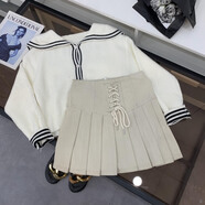 路林狼韓系氣質(zhì)半身裙女春季新款校園風(fēng)復(fù)古百褶A字短裙 A#14 米白色7 S