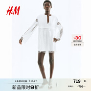 H&M女裝蕾絲鏤空連衣裙2025夏季新款蕾絲鑲嵌棉質(zhì)連身裙1295581 白色 XS 155/80