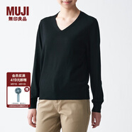 無印良品 MUJI 女式 羊毛桑蠶絲 V領(lǐng)毛衣 BAC02A0A 長袖針織衫 黑色 S