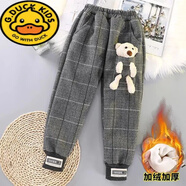 G.duck兒童褲子秋冬裝外穿加厚運動(dòng)褲休閑加絨中大女童一體絨衛褲條絨褲 灰色【加絨款】 140 建議9-10歲