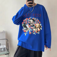 柏斐荻（BYPHYTEE）印花長袖T恤男秋季新款情侶簡約字母ins寬松上衣服潮流港風打底衫 湖藍色 M