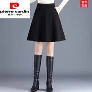 皮爾卡丹（pierre cardin）黑色提花半身裙女2025新款春秋短裙高腰顯瘦a字花苞裙小個(gè)子傘裙 黑色毛呢 裙長(zhǎng)46厘米 S