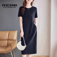 拉倫菲韻高端品牌 短袖連衣裙女2025夏季新款氣質(zhì)寬松減齡顯瘦直筒t恤長裙 寶藍(lán)色 L 【適合115-125斤】