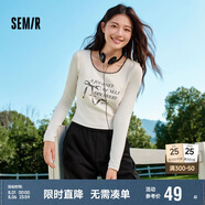 森馬長袖T恤女短款蝴蝶結(jié)字母春秋溫柔蕾絲緊身上衣107624101001