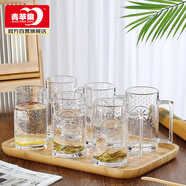 青蘋(píng)果帶把水杯茶杯 無(wú)鉛玻璃杯子 扎啤杯啤酒杯可樂(lè )杯飲料杯375ML6只裝