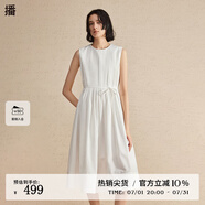 播無袖連衣裙女2024春季新款氣質(zhì)通勤收腰褶皺圓領長裙DDR2LD5622 W40本白 本白 L