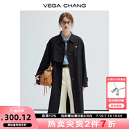 VEGA CHANG風衣外套女2025年春秋新款中長款高級感純色大衣 經(jīng)典黑 M