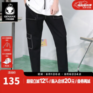 閃電潮牌（GENANX）純棉休閑褲春秋簡約風多口袋寬松直筒工裝褲男生 黑色 XL