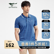 七匹狼（SEPTWOLVES）【抗菌】翻領(lǐng)短袖T恤夏季撞色刺繡潮流時尚短t男裝衣服上衣體恤 112(中藍) 165/84A/M