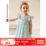 happyology英國女童夏裝刺繡兒童連衣裙純棉英倫夏季小飛袖連身裙 汽水藍(lán) 104 (104cm)